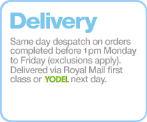 Delivery. Small/Medium packages delivered royal mail 2nd class standard. Large items delivered by courier on 2nd class standard. Discounted delivery on multiple items.